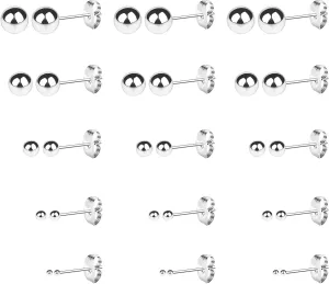 15 Pair Hypoallergenic Stainless Steel Stud Earrings,Tiny Stud Earrings for Multiple Piercings Different Sizes Stud Earrings Set 2-6mm,316L Surgical Steel Round Ball Stud Earrings for Women Men