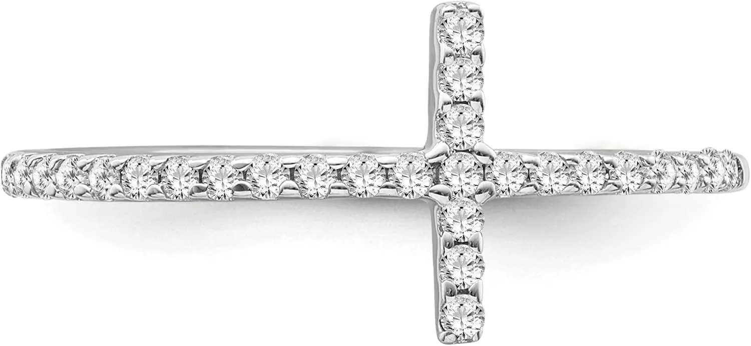 1/6 Carat Round Diamond Cross Ring | 10K White, Yellow Gold or Sterling Silver Anniversary Wedding Band Ring for Women | I-J Color and I2-I3 Clarity