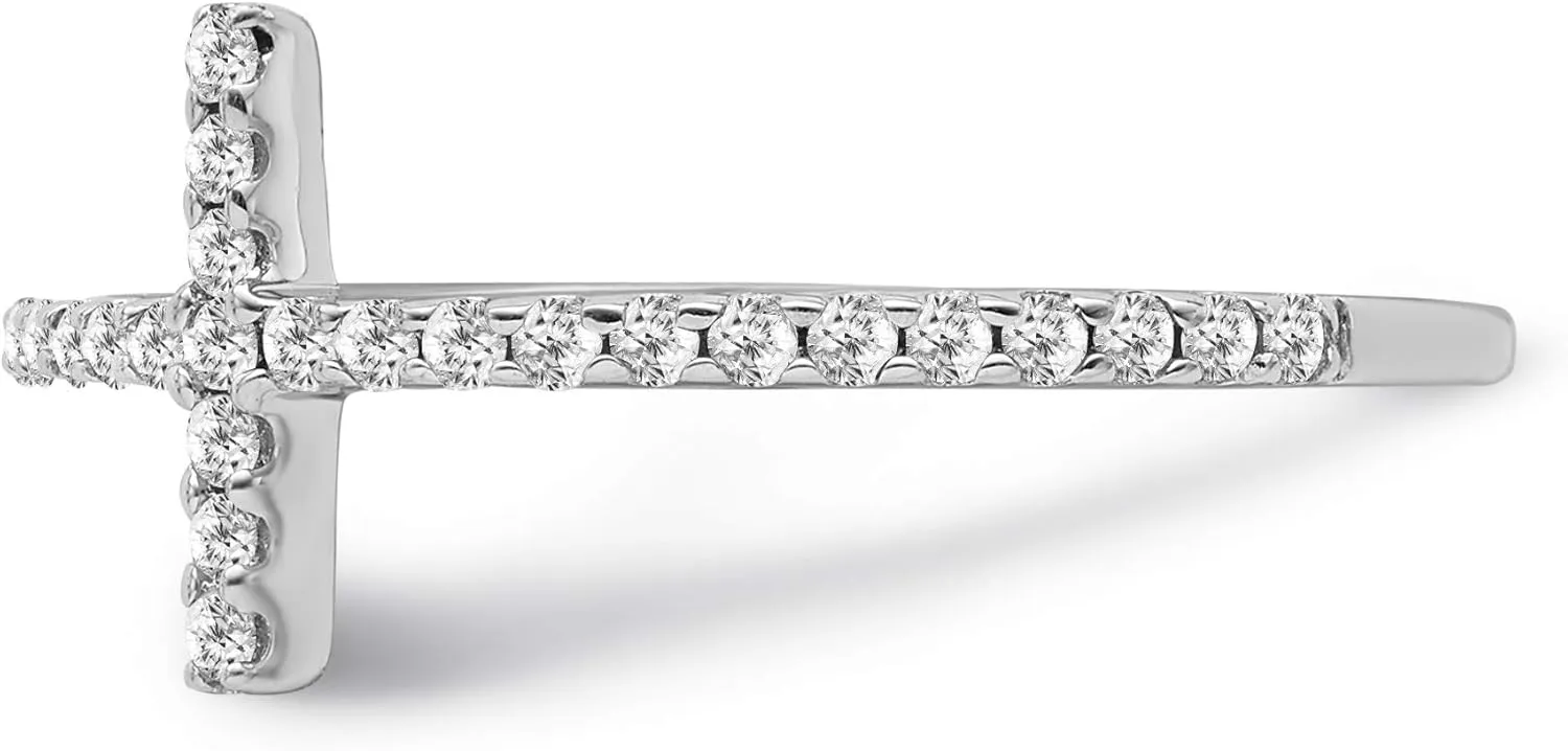 1/6 Carat Round Diamond Cross Ring | 10K White, Yellow Gold or Sterling Silver Anniversary Wedding Band Ring for Women | I-J Color and I2-I3 Clarity