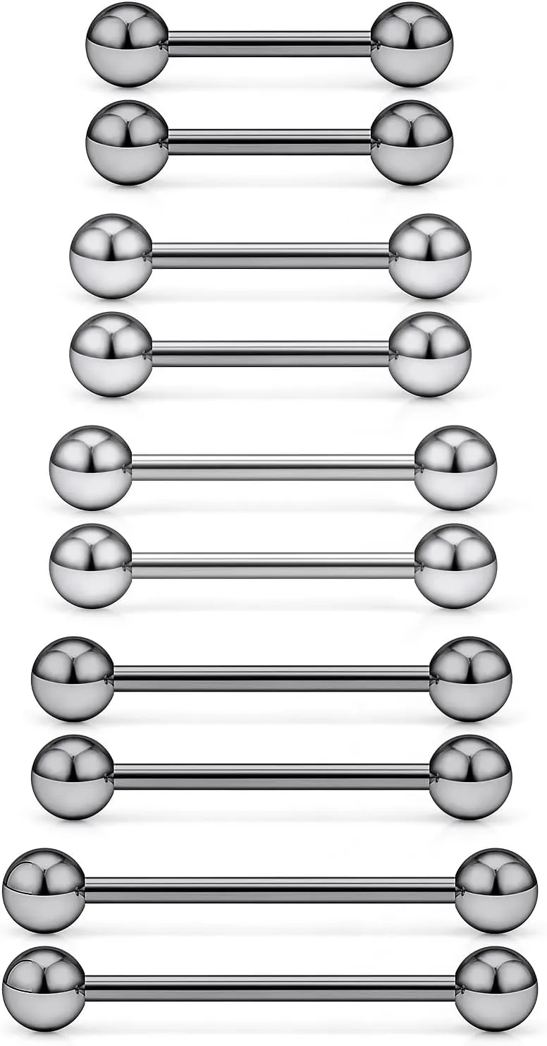 16G 14G 12G Titanium G23 Tongue Rings Nipple Piercing Jewelry Externally/Internally Threaded Bars Nipple Tongue Barbells Piercing Jewelry for Women Men 12mm 14mm 16mm 19mm 22mm