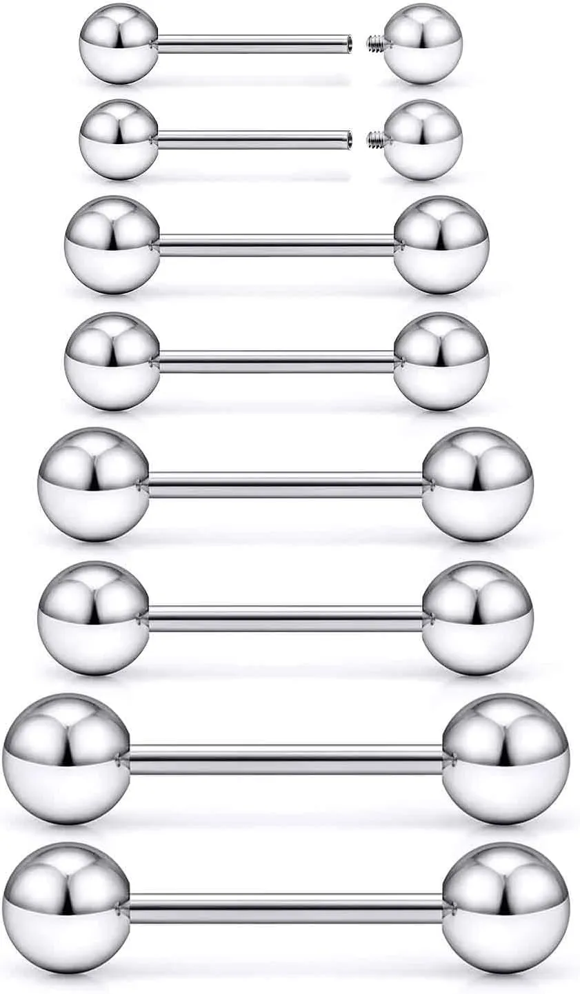 16G 14G 12G Titanium G23 Tongue Rings Nipple Piercing Jewelry Externally/Internally Threaded Bars Nipple Tongue Barbells Piercing Jewelry for Women Men 12mm 14mm 16mm 19mm 22mm