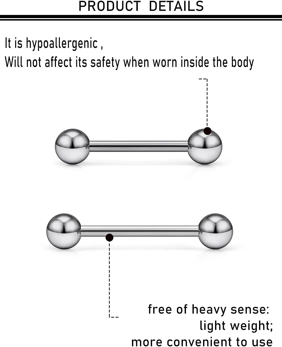 16G 14G 12G Titanium G23 Tongue Rings Nipple Piercing Jewelry Externally/Internally Threaded Bars Nipple Tongue Barbells Piercing Jewelry for Women Men 12mm 14mm 16mm 19mm 22mm
