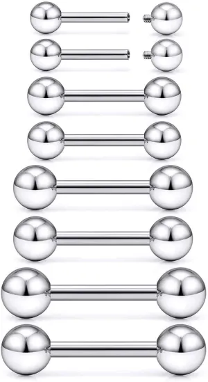 16G 14G 12G Titanium G23 Tongue Rings Nipple Piercing Jewelry Externally/Internally Threaded Bars Nipple Tongue Barbells Piercing Jewelry for Women Men 12mm 14mm 16mm 19mm 22mm