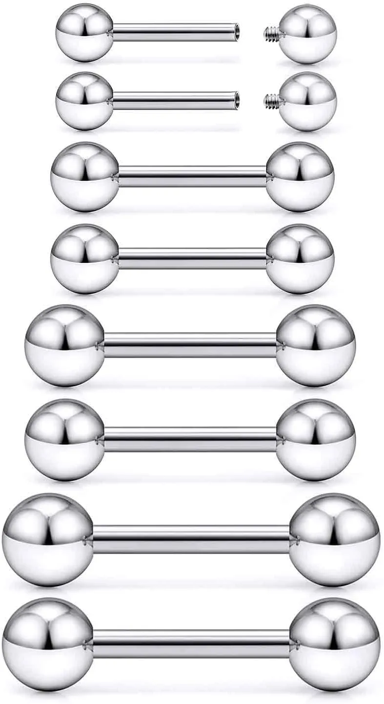 16G 14G 12G Titanium G23 Tongue Rings Nipple Piercing Jewelry Externally/Internally Threaded Bars Nipple Tongue Barbells Piercing Jewelry for Women Men 12mm 14mm 16mm 19mm 22mm