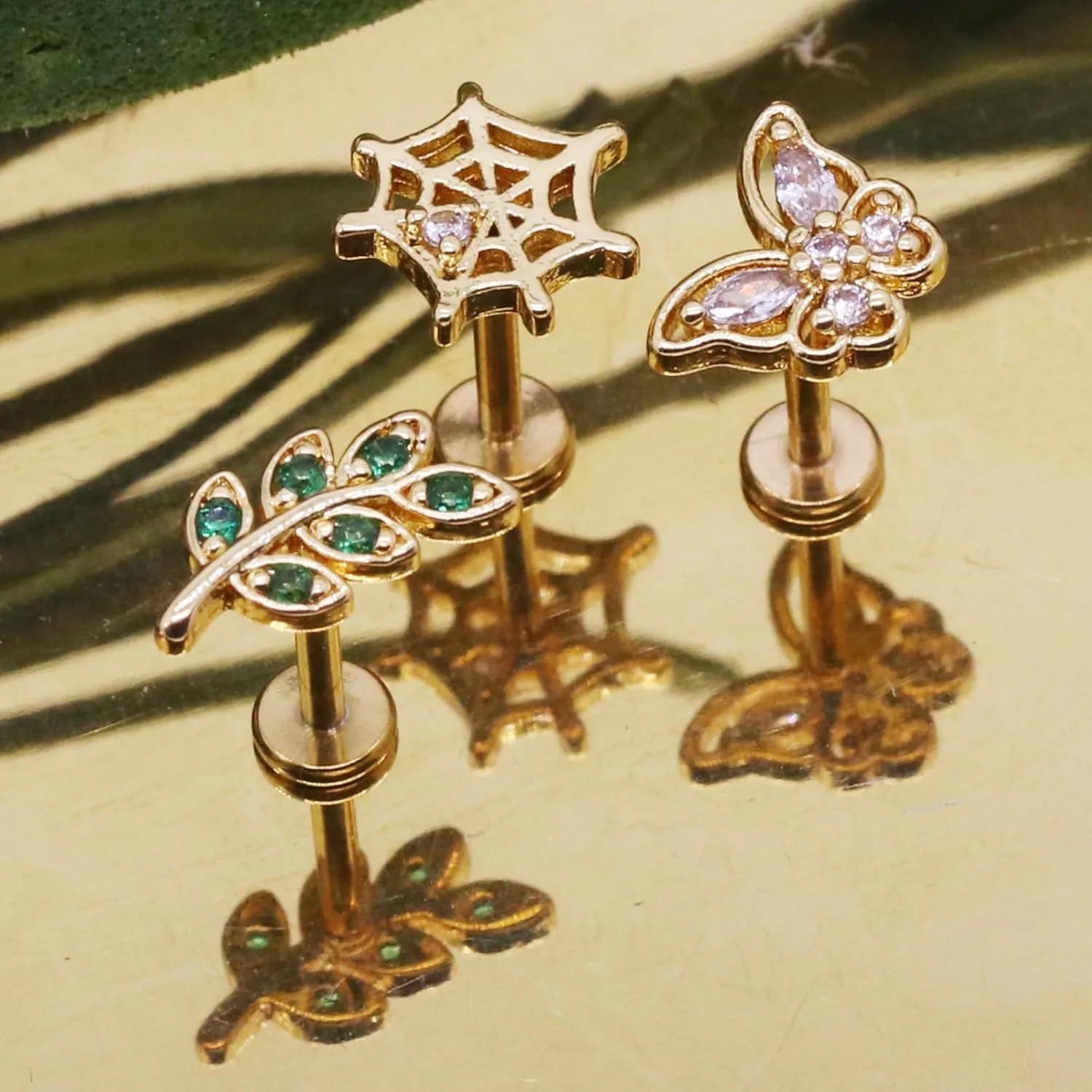 16G 316L Pushin Lip Rings Rings Leaf Nose Rings Top Push in Threadless Surgical Steel Flat Back Lobe Helix, Tragus, Conch Cartilage Earring Piercing Jewelry