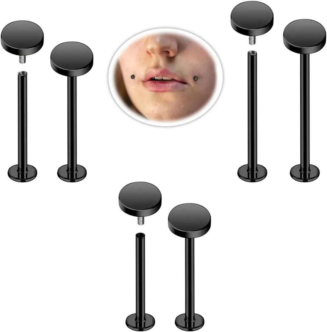 16G Labret Cheek Tongue Rings Surgical Steel Monroe Lip Piercing Jewelry Barbell Rings Kits Ultra-long Bar Length 14/16/19/22/25mm