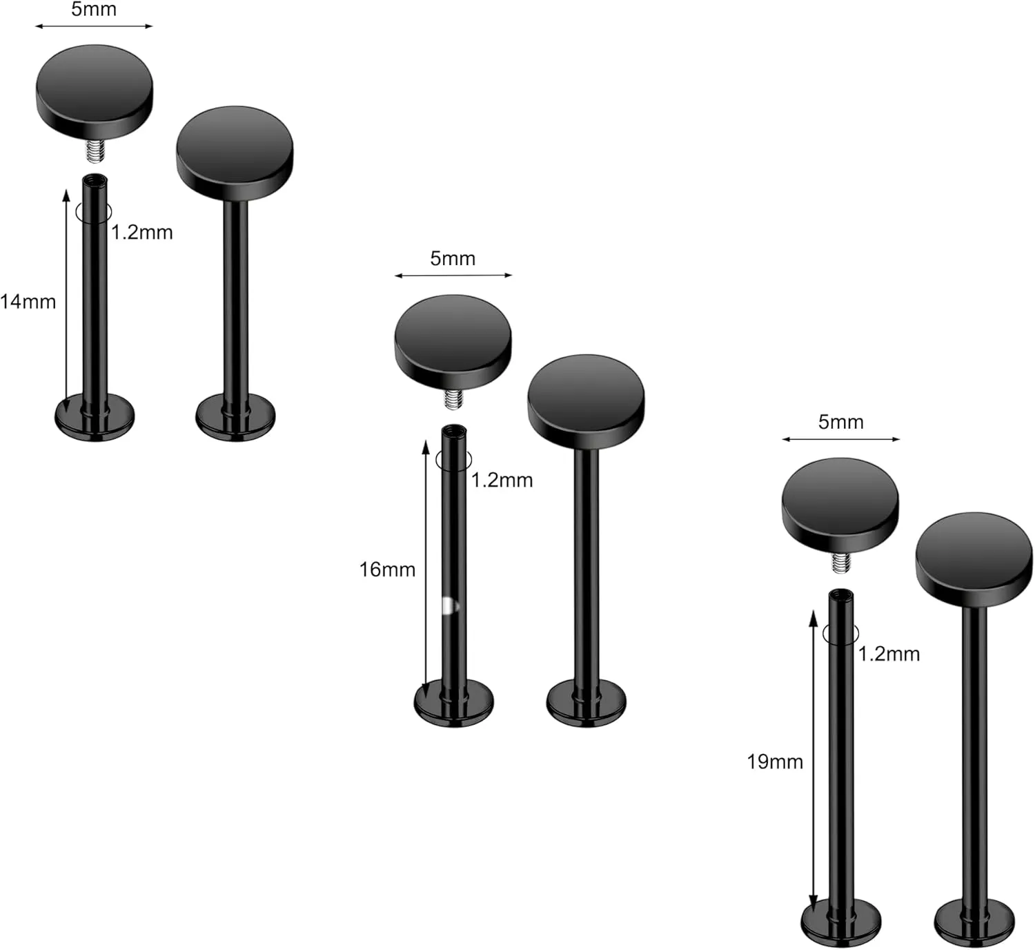 16G Labret Cheek Tongue Rings Surgical Steel Monroe Lip Piercing Jewelry Barbell Rings Kits Ultra-long Bar Length 14/16/19/22/25mm