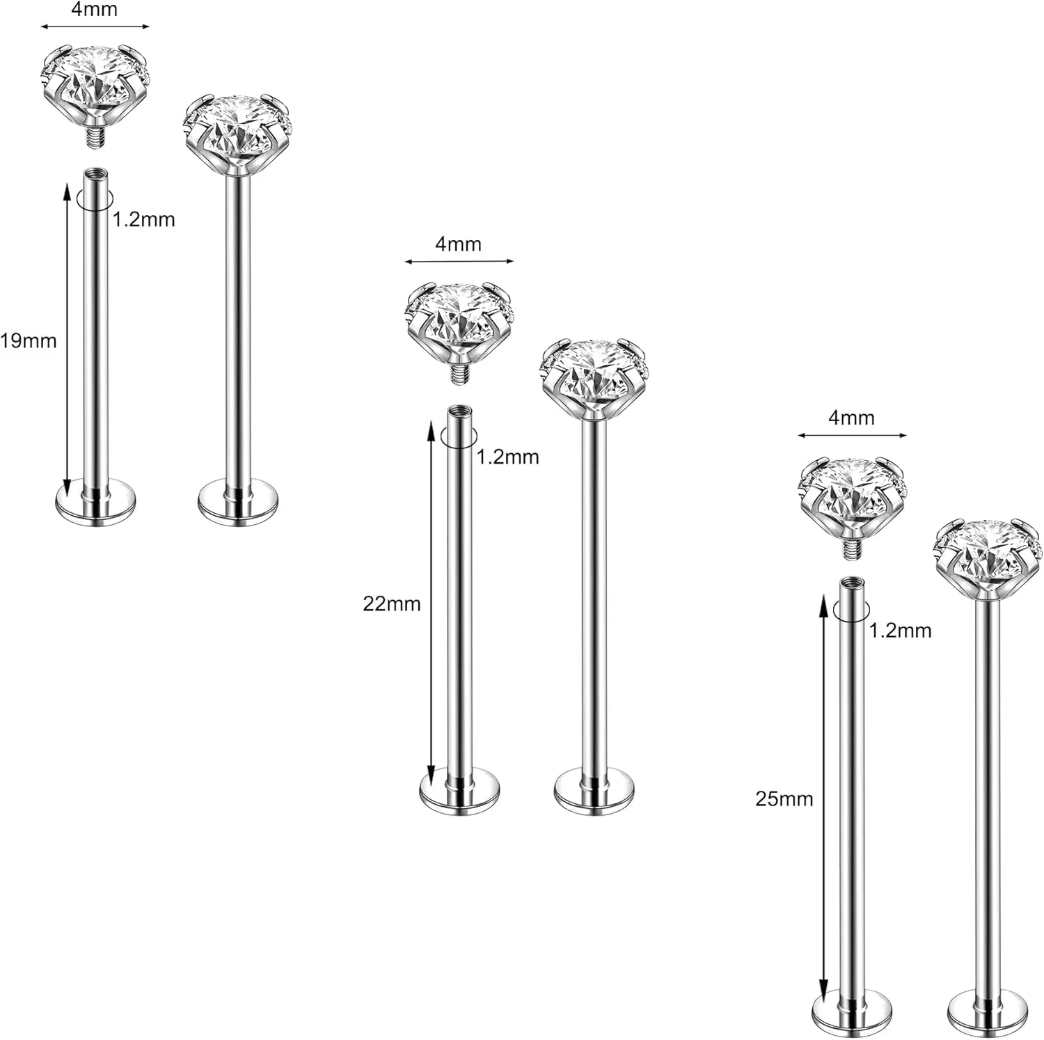16G Labret Cheek Tongue Rings Surgical Steel Monroe Lip Piercing Jewelry Barbell Rings Kits Ultra-long Bar Length 14/16/19/22/25mm