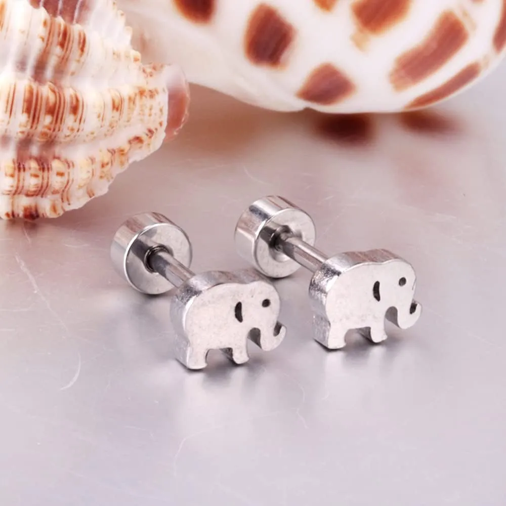 16G Mini Mouse Cute Elephant Small Stud Earrings for Women Dainty Animals Cartilage Tiny Flat Screw Back Stainless Steel Studs Minimalist Comfort Fit Tragus Helix Piercing Studs for Daughter Birthday
