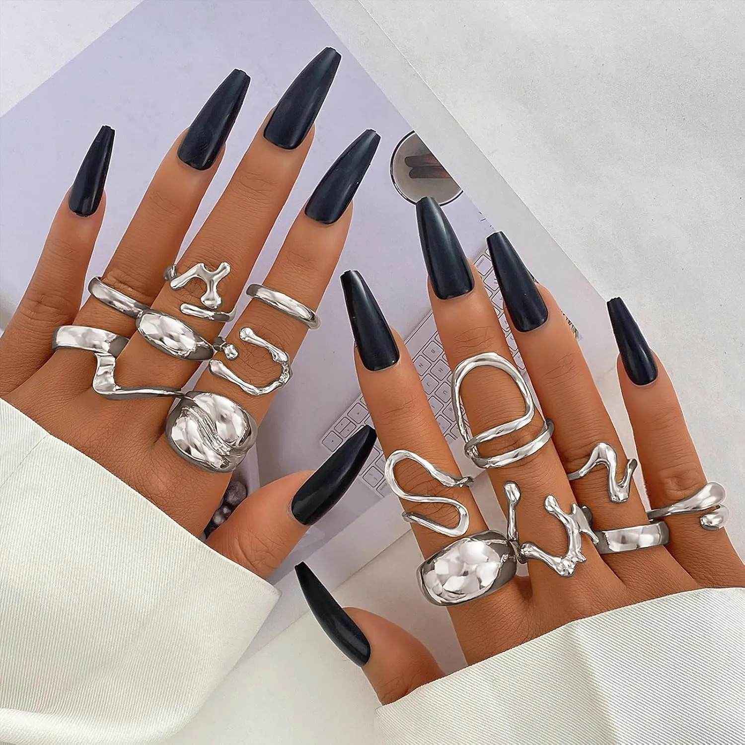 17IF 10-15 Pcs Gold Ring Set for Women Chunky Classic Dainty Boho Aesthetic Punk Thick Line Big Size Simple Stacking on Thumb Knuckle Rings Pack
