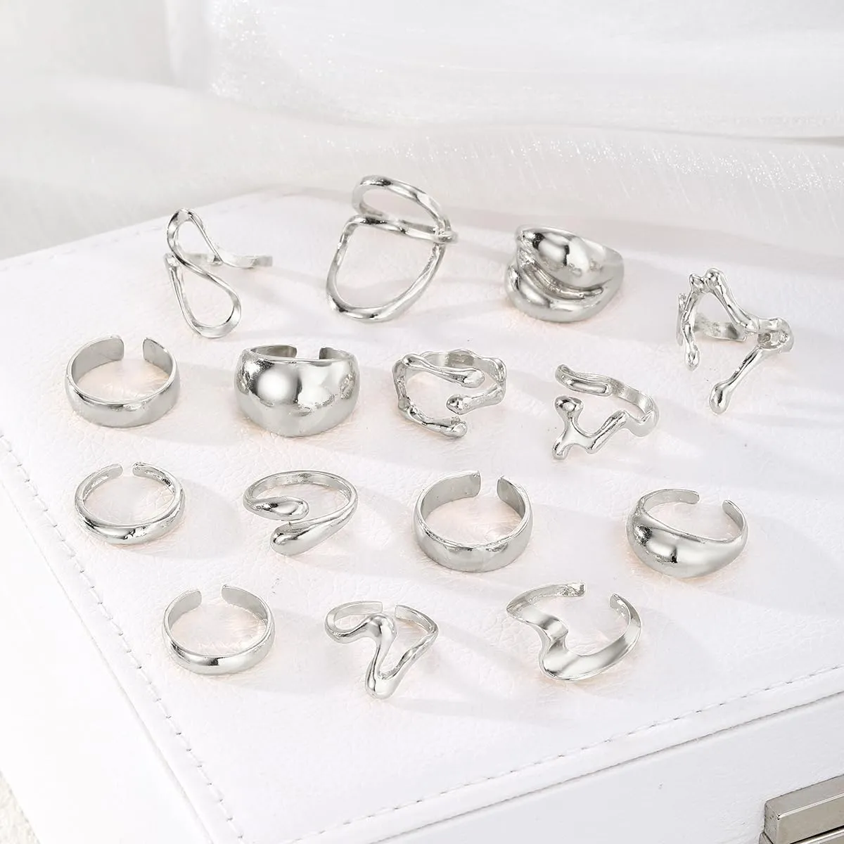 17IF 10-15 Pcs Gold Ring Set for Women Chunky Classic Dainty Boho Aesthetic Punk Thick Line Big Size Simple Stacking on Thumb Knuckle Rings Pack