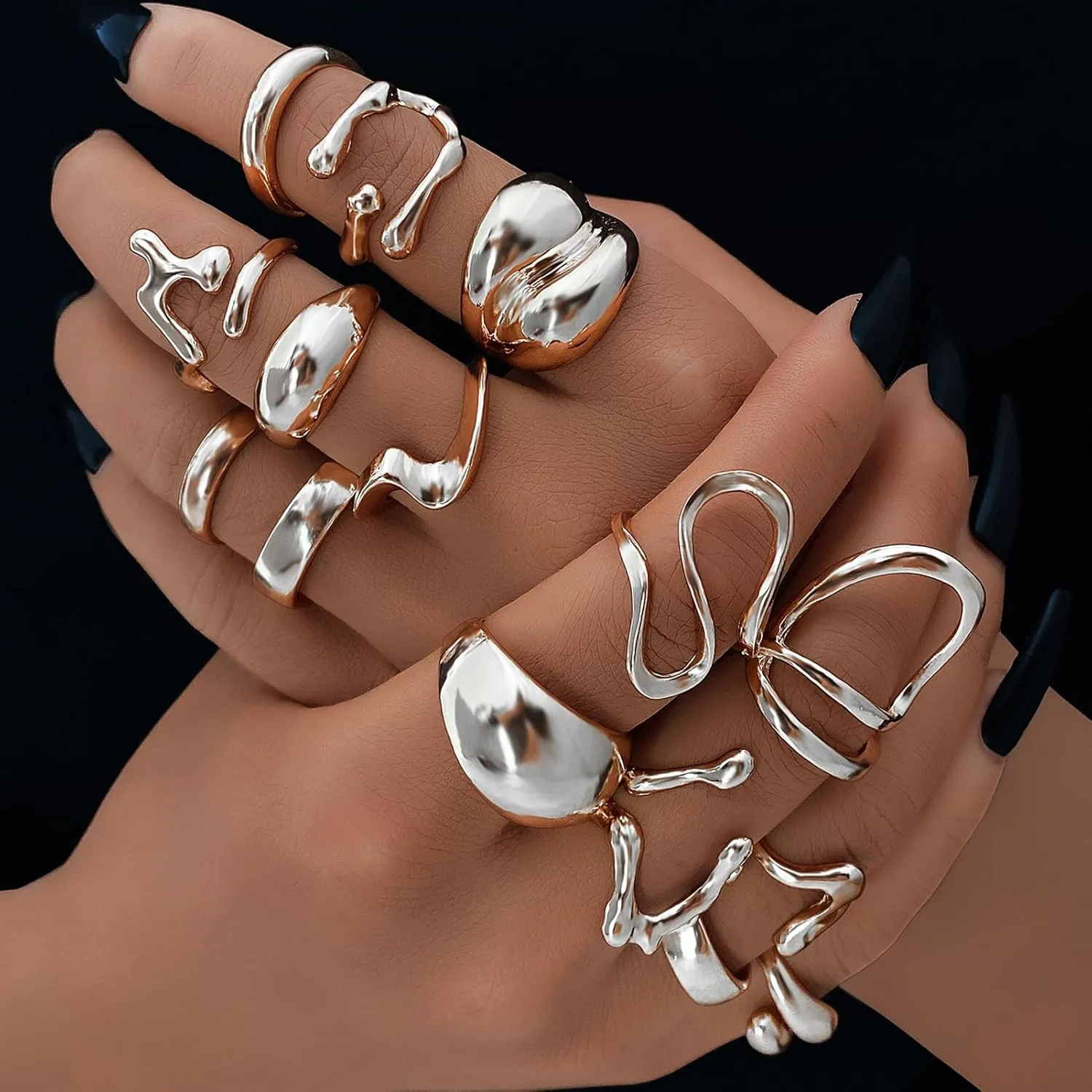 17IF 10-15 Pcs Gold Ring Set for Women Chunky Classic Dainty Boho Aesthetic Punk Thick Line Big Size Simple Stacking on Thumb Knuckle Rings Pack