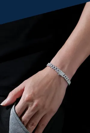 18K Gold Overlay S925 Silver Unisex Cuban Link Bracelet with Very Good Cut 3.1 Carat Diamond - Radiant Diamond Bracelet