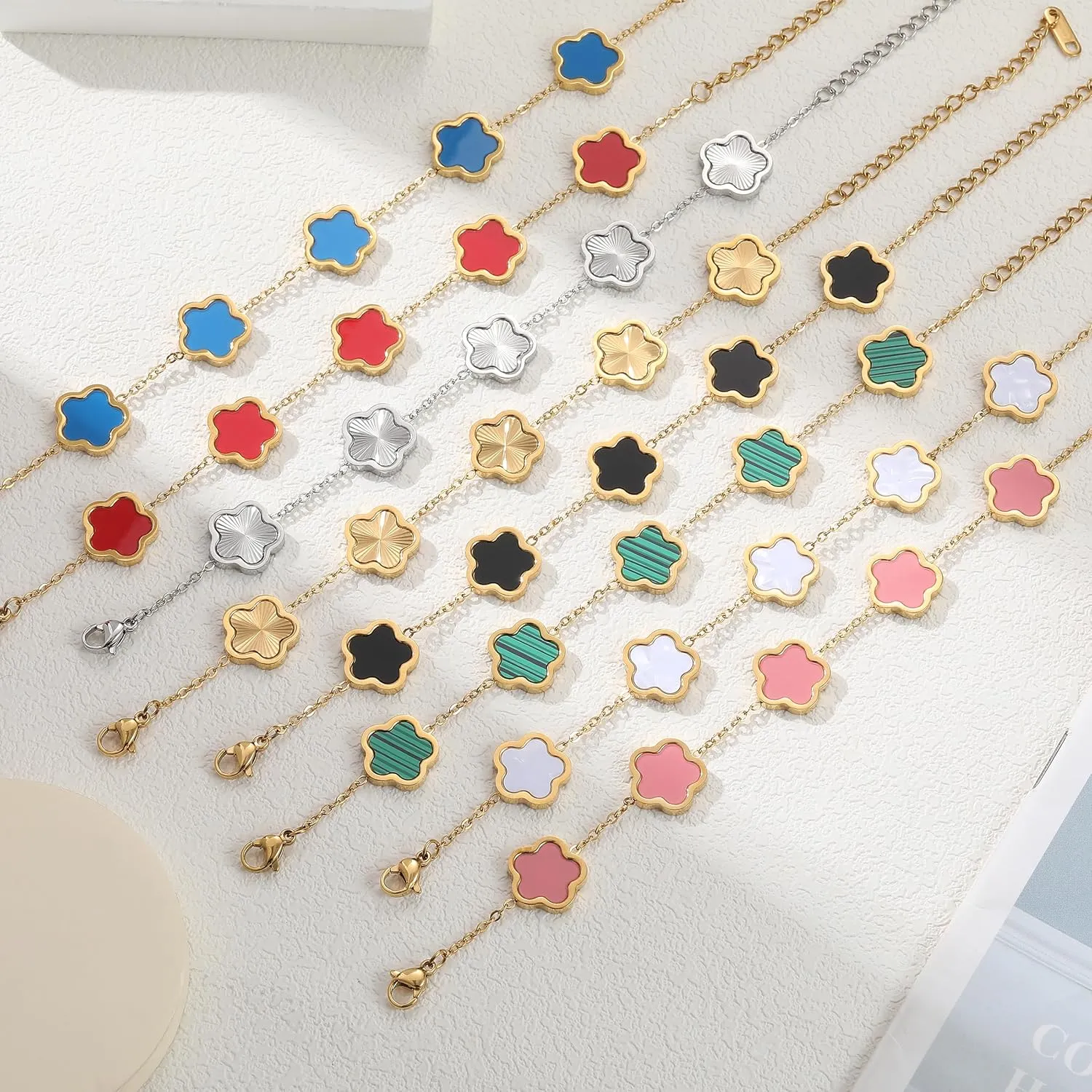 18K Gold Plated Clover Bracelet for Women - Four Leaf Flower Lucky 4 Leaf Link Bracelet Jewelry Gift for Women Van Cleef