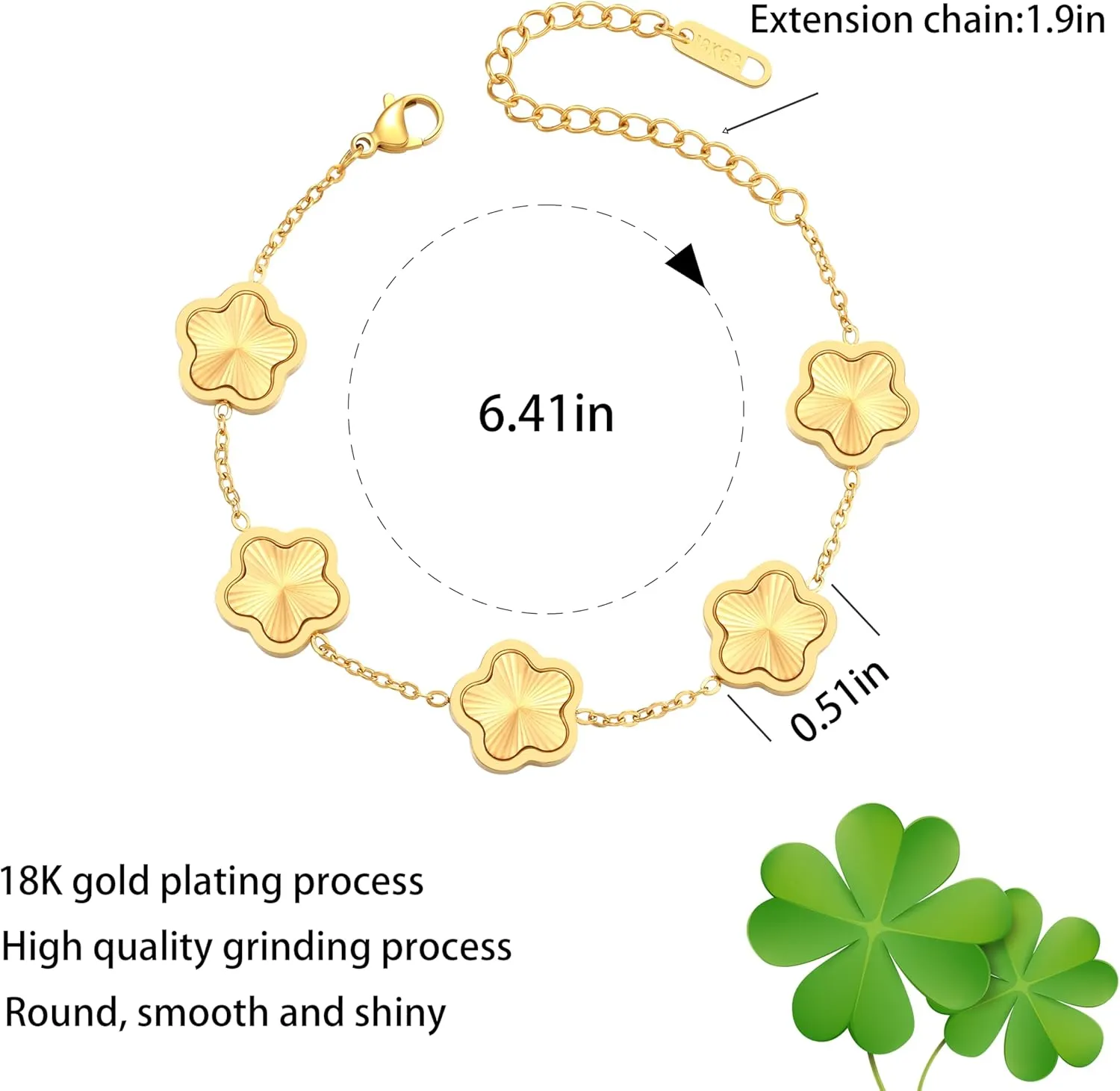 18K Gold Plated Clover Bracelet for Women - Four Leaf Flower Lucky 4 Leaf Link Bracelet Jewelry Gift for Women Van Cleef