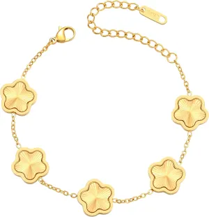 18K Gold Plated Clover Bracelet for Women - Four Leaf Flower Lucky 4 Leaf Link Bracelet Jewelry Gift for Women Van Cleef
