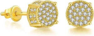 18K Gold Plated Post Stud Earrings Cubic Zirconia Stud Earrings for Women Men Hip Hop Jewelry