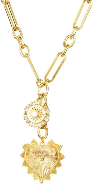 18K Gold Plated Sun Heart Pendant Necklace Minimalist Chunky Paperclip Chain Hip Hop Choker Jewelry Gold