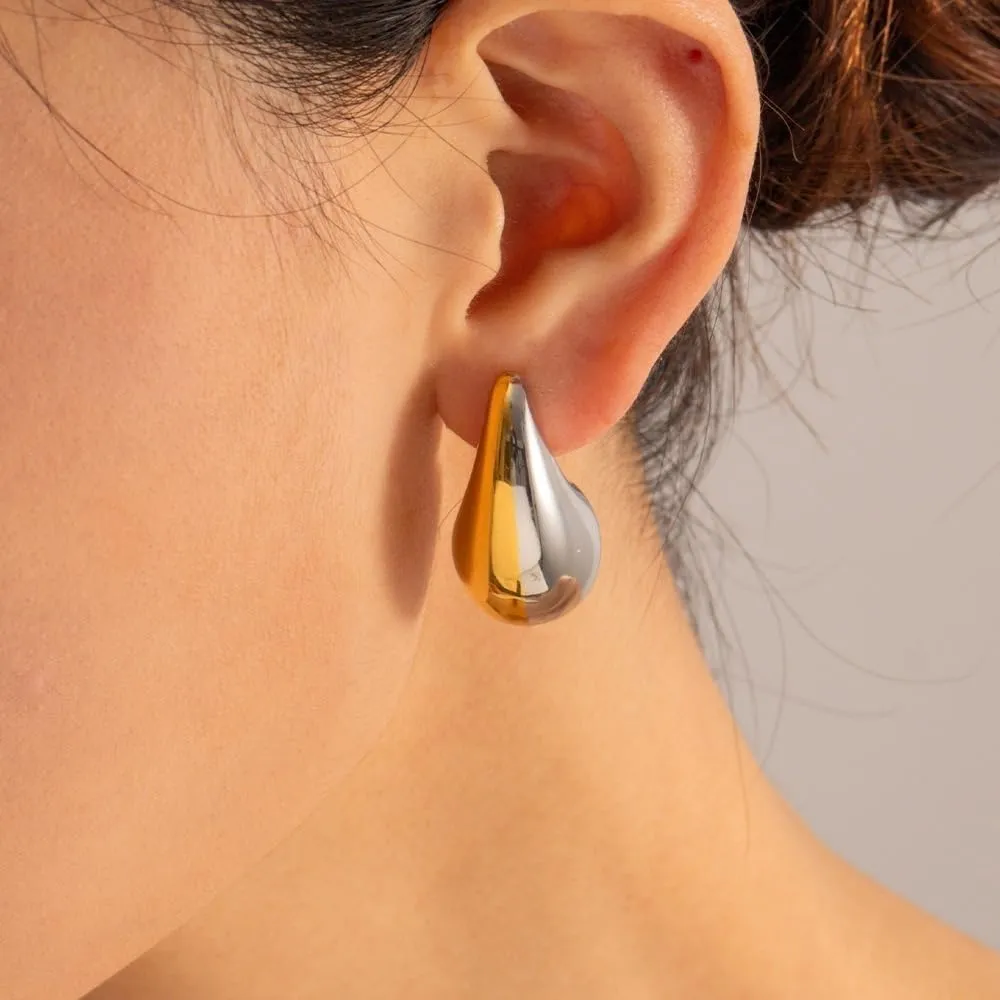 18K Gold Plated/Silver Chunky Teardrop Studs | Hypoallergenic Vibrant Lightweight Drop Stud Earrings | Ingenious Design Earrings for Women
