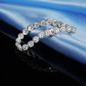 18K White Gold Plated Cubic Zirconia Tennis Bracelet and Necklace Sets for Women and Men Hypoallergenic Silver Round Halo Jewelry Set