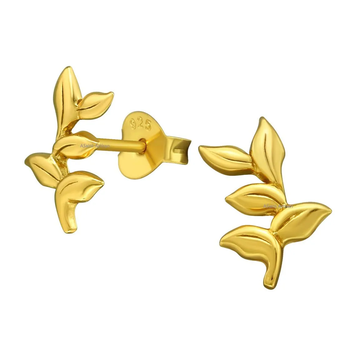 18K Yellow Gold Plated 925 Sterling Silver Leaf Ear Climbers Studs, Bridesmaid Stud Earrings, Leaf Ear Pins, Ear Crawlers for Gift for Her (Gold)