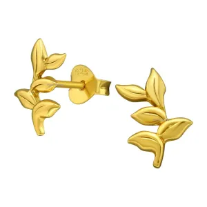18K Yellow Gold Plated 925 Sterling Silver Leaf Ear Climbers Studs, Bridesmaid Stud Earrings, Leaf Ear Pins, Ear Crawlers for Gift for Her (Gold)