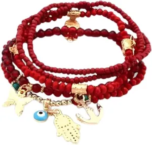18kt Gold Plated Evil Eye and Hamsa Butterfly Charm Vintage Bracelet Bohemia Beads