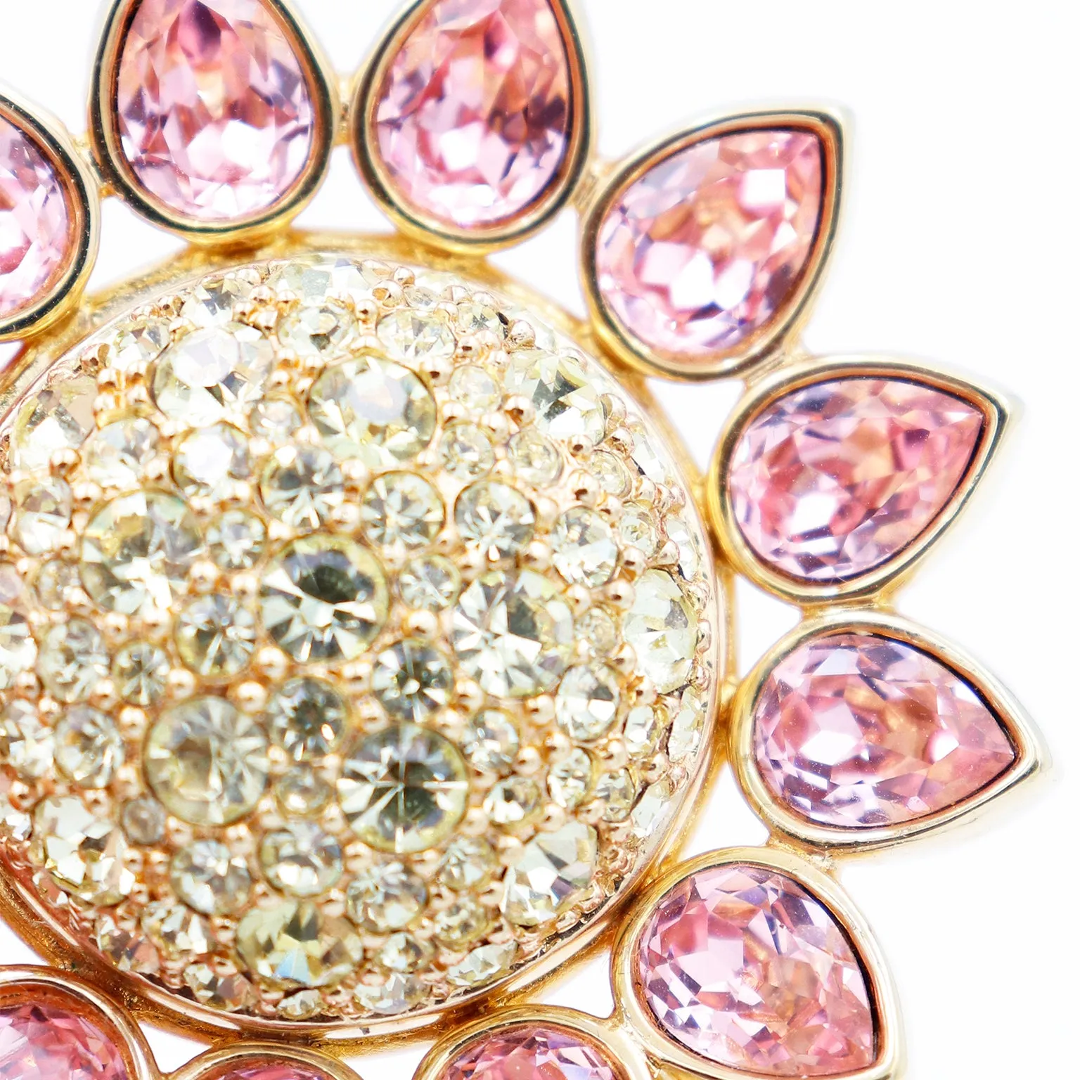 1990s Swarovski Crystal Pink & Yellow Crystal Flower Brooch & Earrings Set