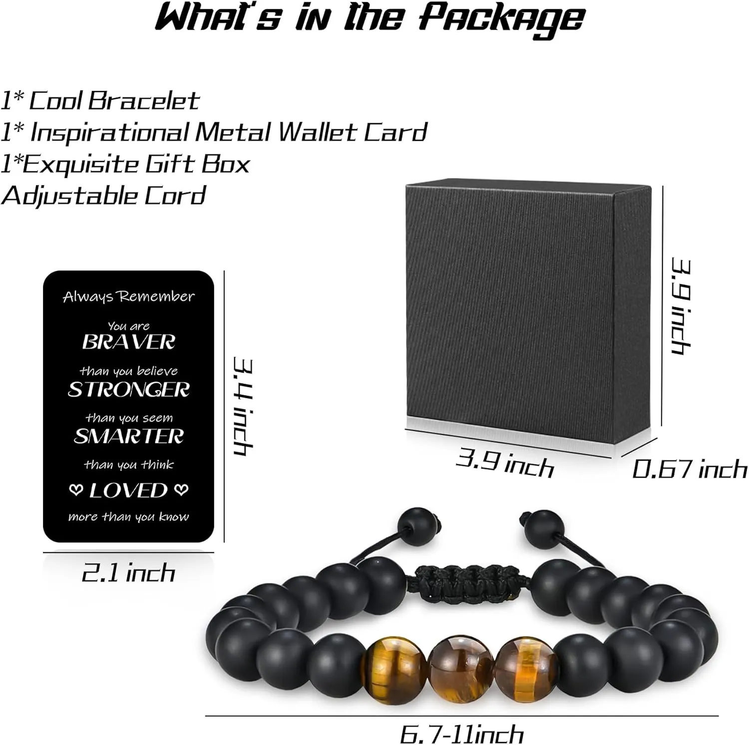 2025 Graduation Gifts for Him: Adjustable Bead Jewelry Bracelet of 3 Tiger Eye Stone with Encourage Quote for Teen Boy - Graduation Gift for Kindergarten/Middle School/High School/College Grad