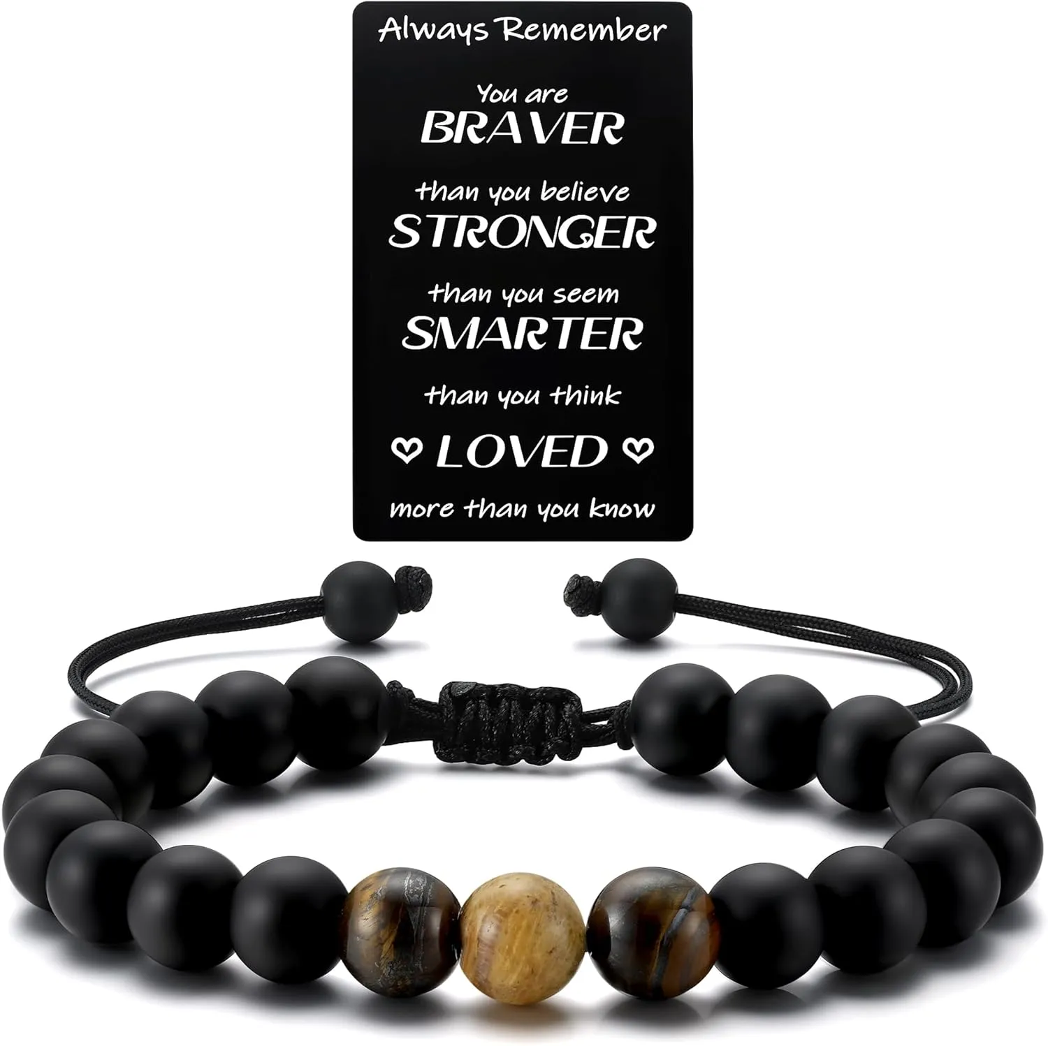 2025 Graduation Gifts for Him: Adjustable Bead Jewelry Bracelet of 3 Tiger Eye Stone with Encourage Quote for Teen Boy - Graduation Gift for Kindergarten/Middle School/High School/College Grad