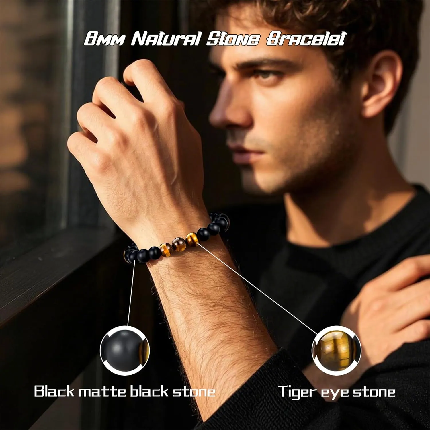 2025 Graduation Gifts for Him: Adjustable Bead Jewelry Bracelet of 3 Tiger Eye Stone with Encourage Quote for Teen Boy - Graduation Gift for Kindergarten/Middle School/High School/College Grad