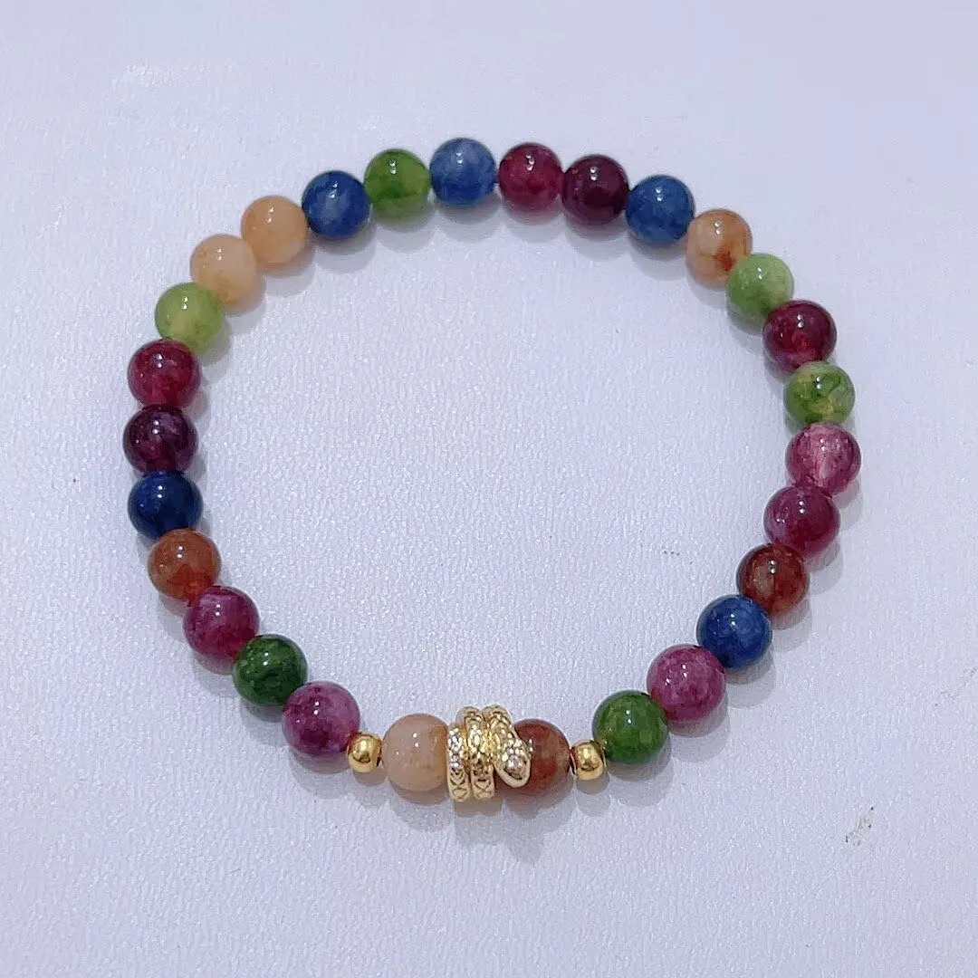 2025 New Year of Snake Bracelet Crystal Stone Beaded Snake Charm Bracelets Adjustable Chinese Zodiac Feng Shui Lucky Amulet Stretch Bracelet for Women Men New Year Jewelry Gifts