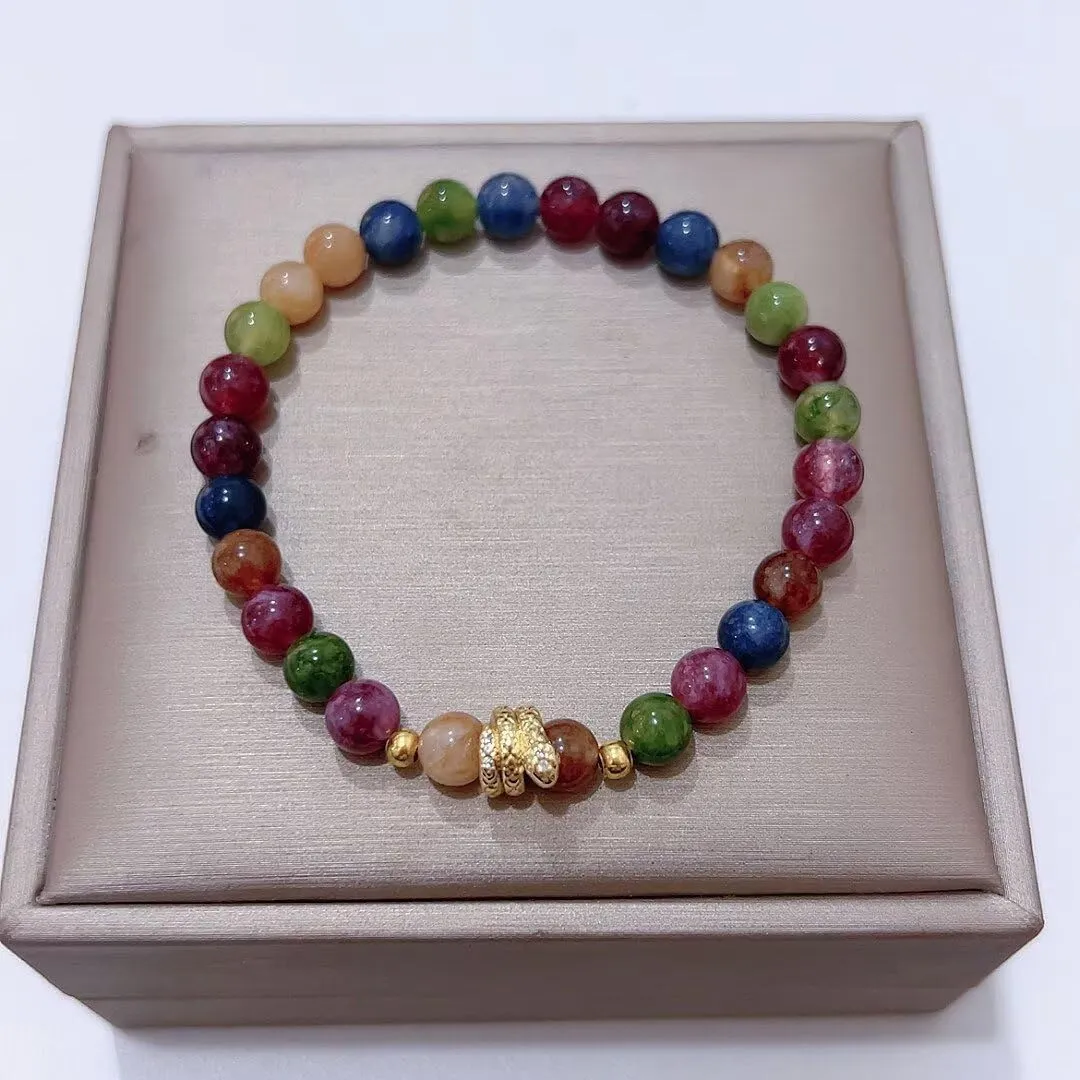 2025 New Year of Snake Bracelet Crystal Stone Beaded Snake Charm Bracelets Adjustable Chinese Zodiac Feng Shui Lucky Amulet Stretch Bracelet for Women Men New Year Jewelry Gifts