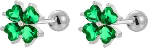 20g Green Clover CZ Flower Screw Back Small Stud Earrings for Women Cartilage Dainty Lucky Love Heart Crystal Four Leaf Hypoallergenic Piercing Tiny Sleeper Studs Earring Fashion Jewelry Gifts 8*8mm