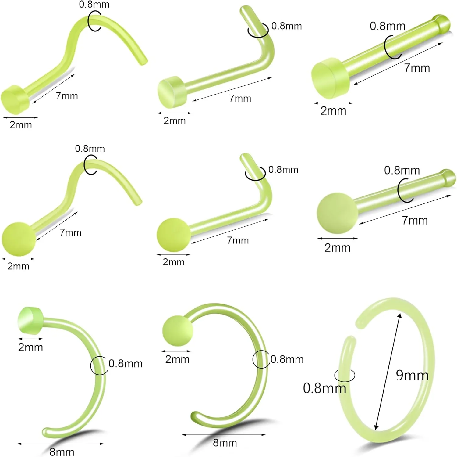 20G Nose Ear Rings Hoop Plastic Acrylic Colorful Bioflex Flexible Nose Piercing Retainer Rings Cartilage Bioplastic Hoop Studs Nostril Piercing Jewelry for Work Surgery Sports Women Men