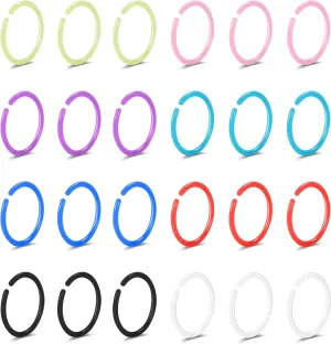 20G Nose Ear Rings Hoop Plastic Acrylic Colorful Bioflex Flexible Nose Piercing Retainer Rings Cartilage Bioplastic Hoop Studs Nostril Piercing Jewelry for Work Surgery Sports Women Men