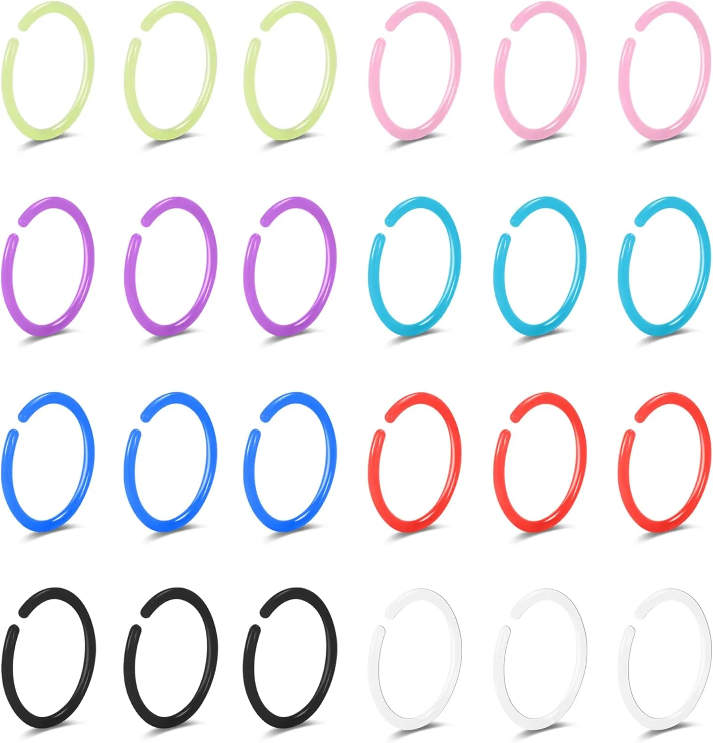 20G Nose Ear Rings Hoop Plastic Acrylic Colorful Bioflex Flexible Nose Piercing Retainer Rings Cartilage Bioplastic Hoop Studs Nostril Piercing Jewelry for Work Surgery Sports Women Men