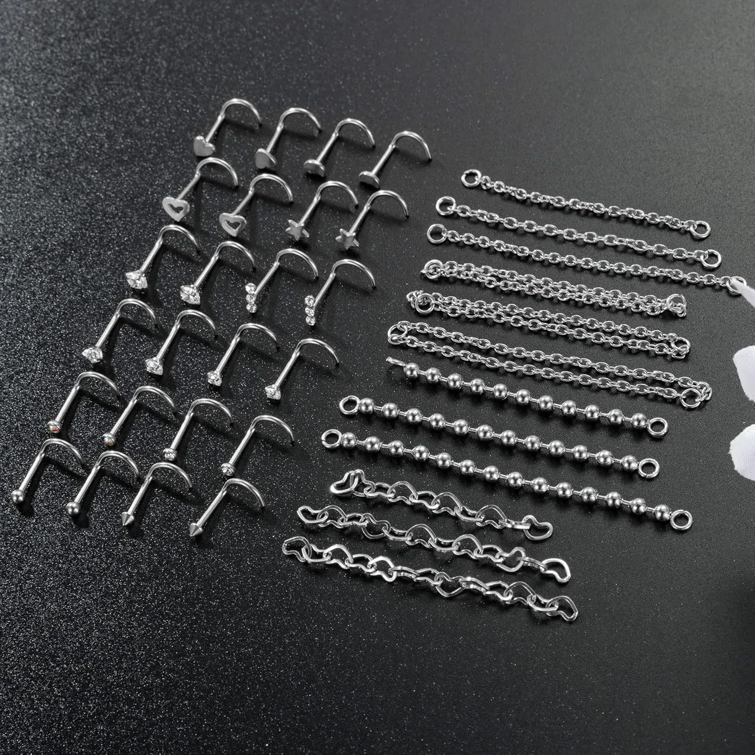20G Stainlesss Steel Nose Rings Stud Nose Chain Piercing Across Double Nose Stud Womens Nostril Piercing Jewelry