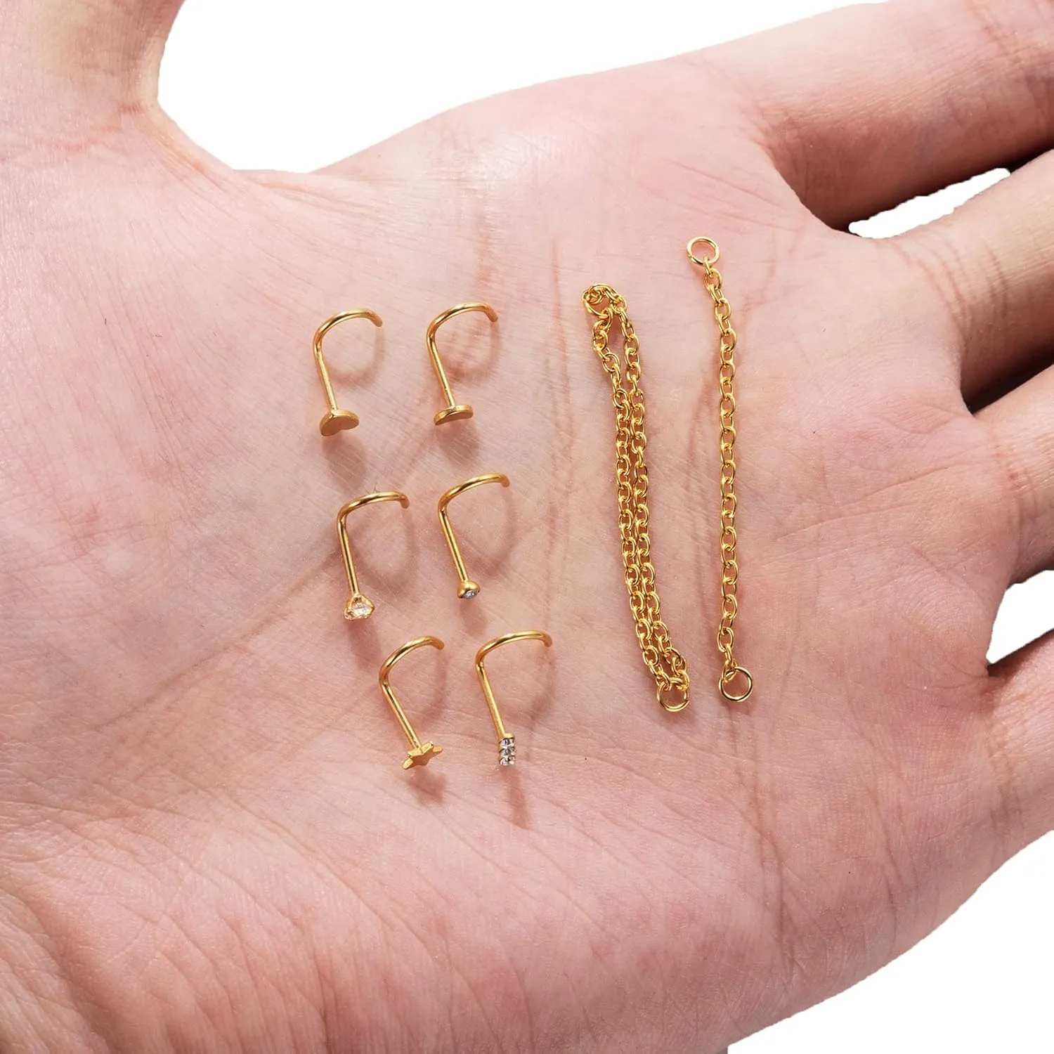 20G Stainlesss Steel Nose Rings Stud Nose Chain Piercing Across Double Nose Stud Womens Nostril Piercing Jewelry