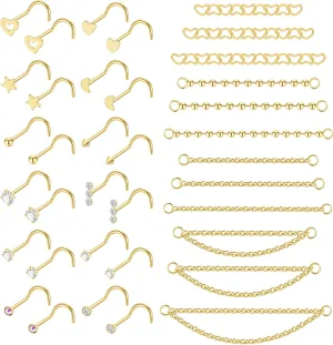 20G Stainlesss Steel Nose Rings Stud Nose Chain Piercing Across Double Nose Stud Womens Nostril Piercing Jewelry