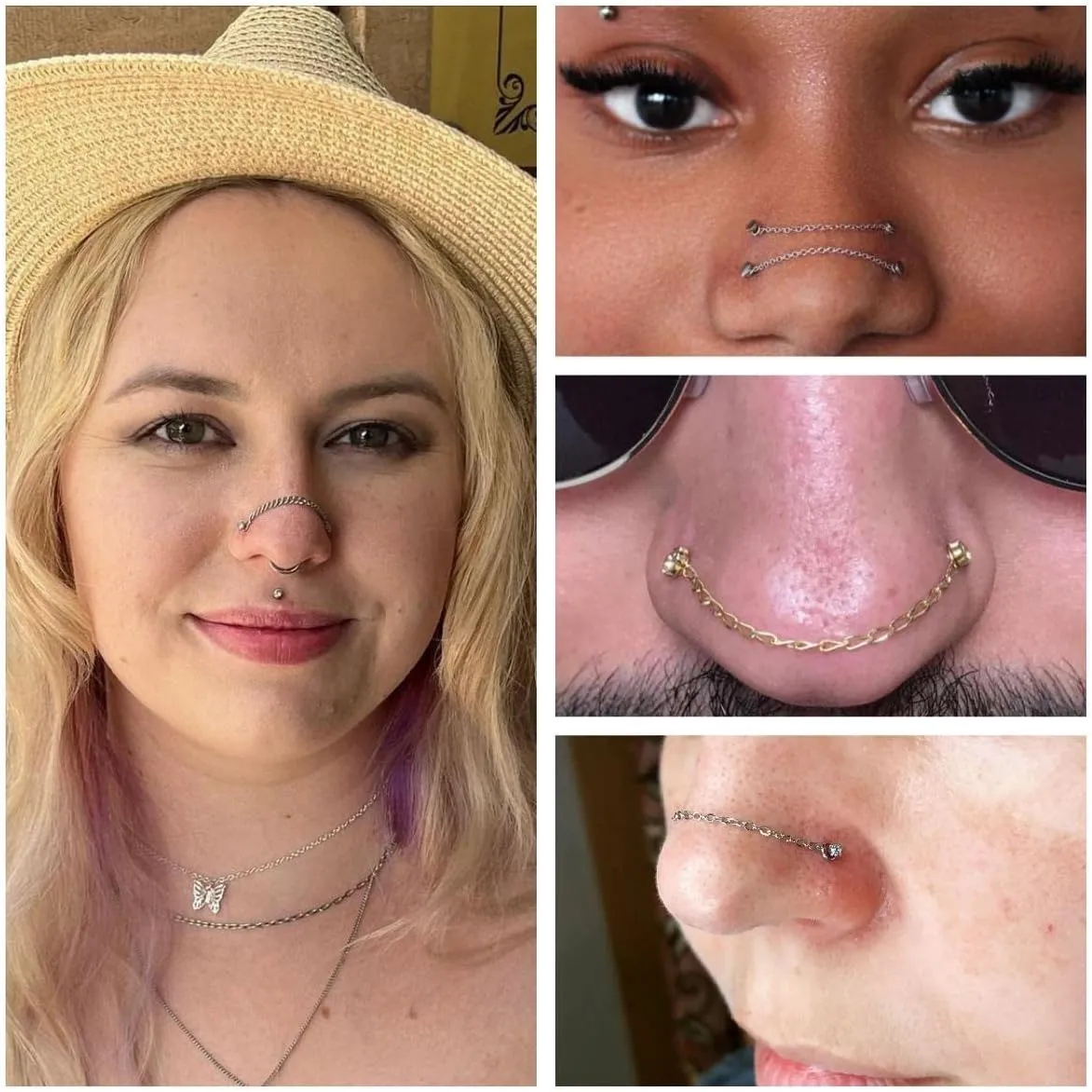 20G Stainlesss Steel Nose Rings Stud Nose Chain Piercing Across Double Nose Stud Womens Nostril Piercing Jewelry