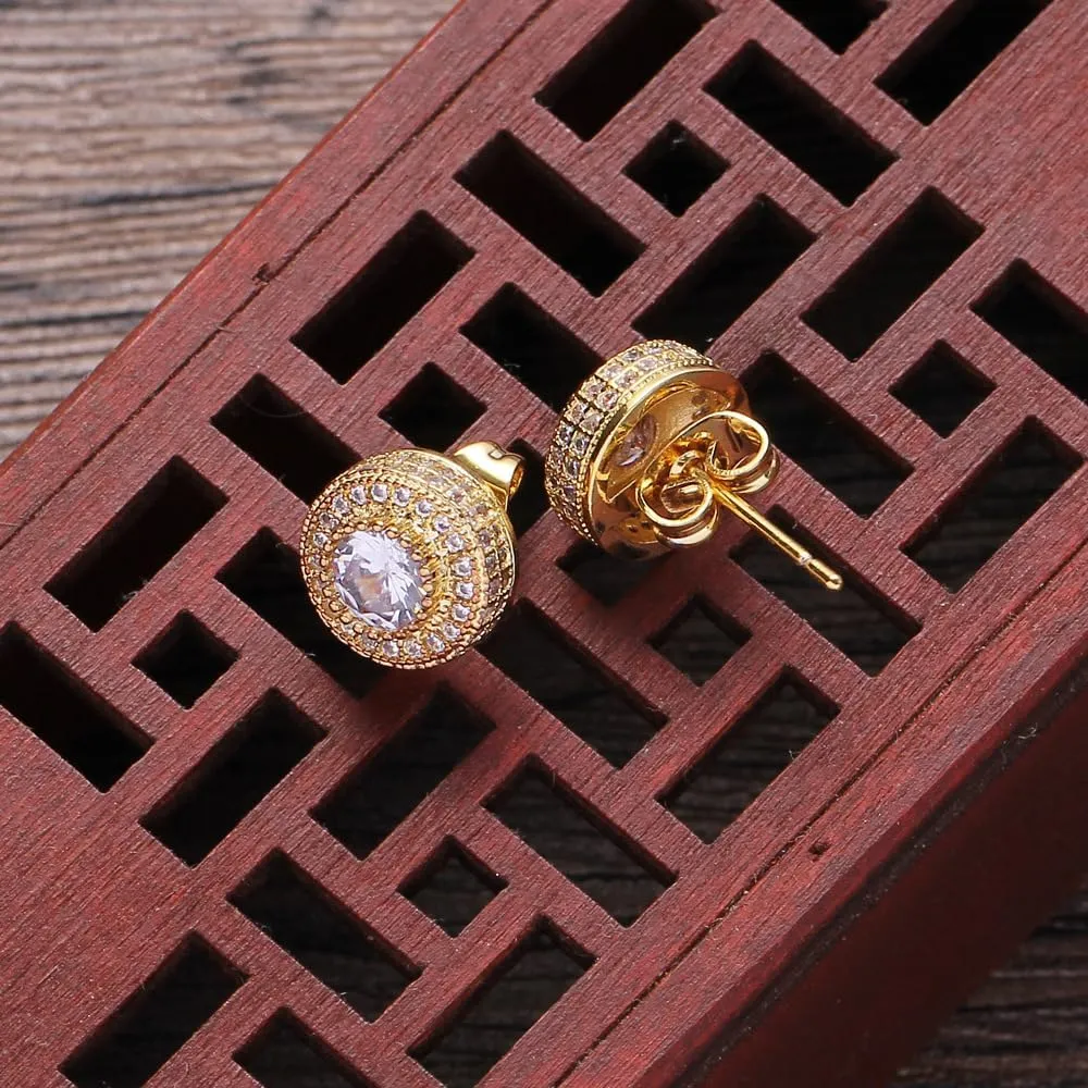 24K Gold Plated Iced Out CZ Hip Hop Stud Earrings Party Cubic Zirconia Earrings for Men Women