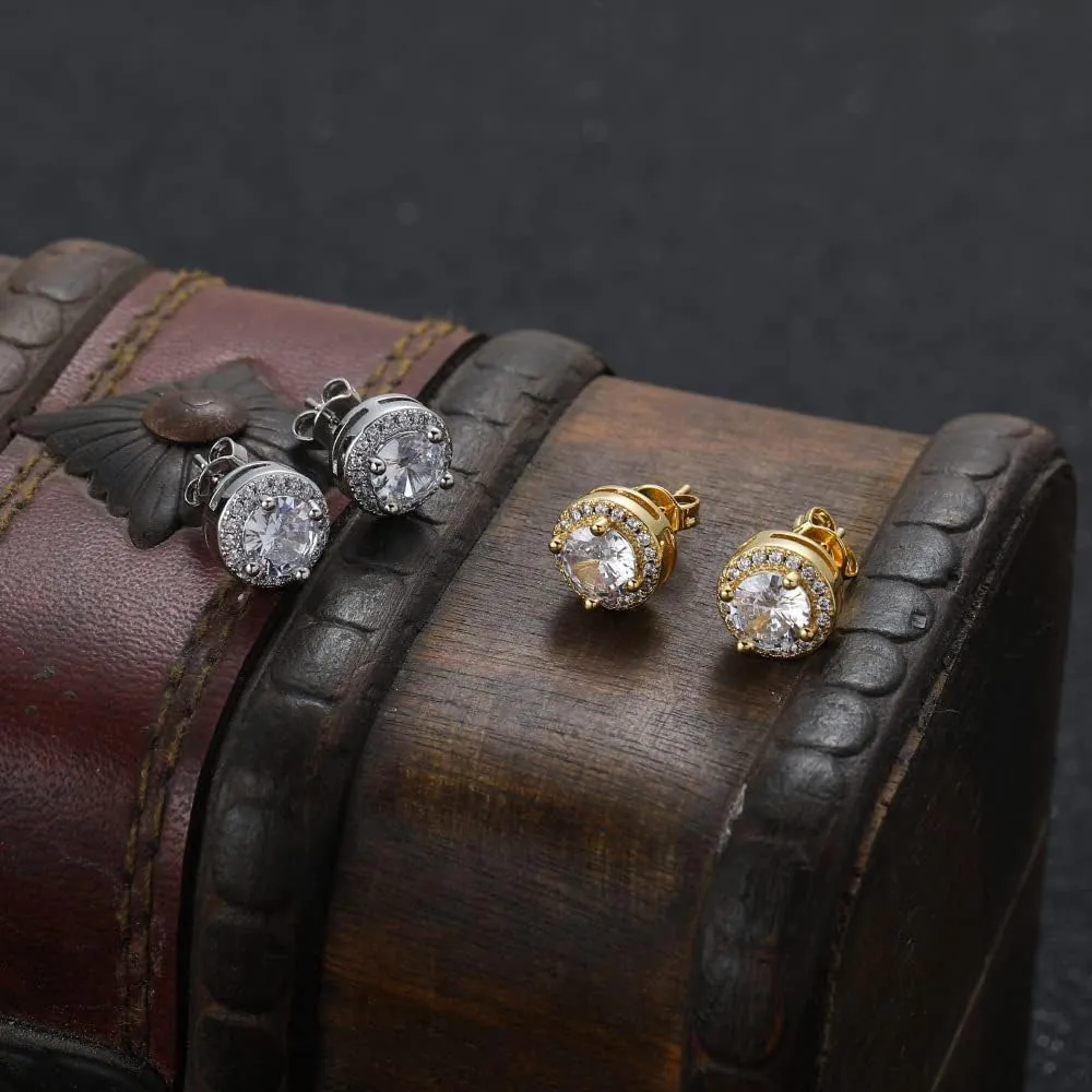 24K Gold Plated Iced Out CZ Hip Hop Stud Earrings Party Cubic Zirconia Earrings for Men Women