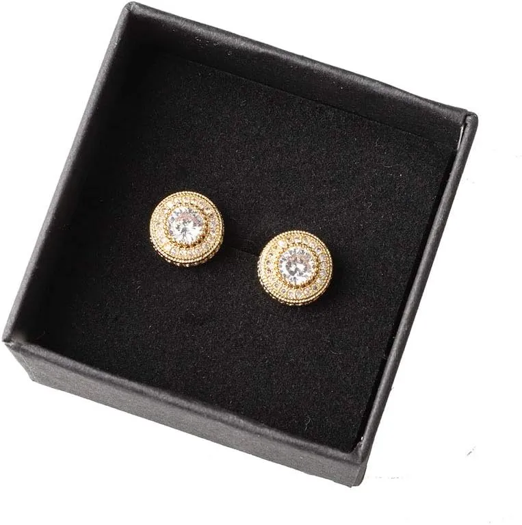24K Gold Plated Iced Out CZ Hip Hop Stud Earrings Party Cubic Zirconia Earrings for Men Women