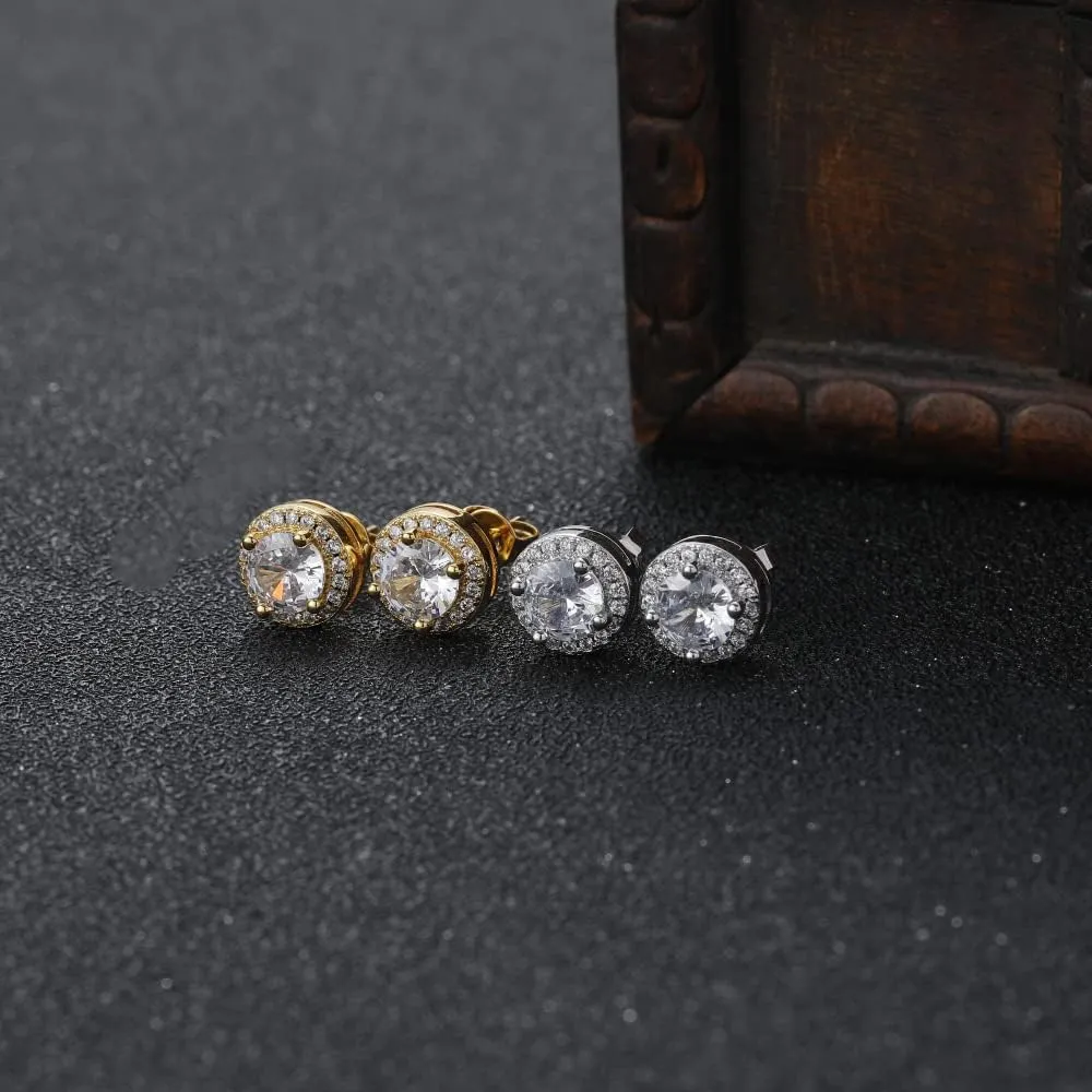 24K Gold Plated Iced Out CZ Hip Hop Stud Earrings Party Cubic Zirconia Earrings for Men Women