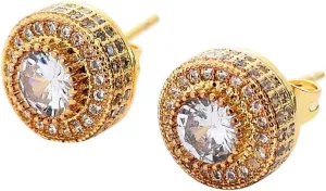 24K Gold Plated Iced Out CZ Hip Hop Stud Earrings Party Cubic Zirconia Earrings for Men Women