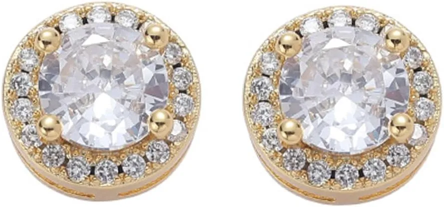 24K Gold Plated Iced Out CZ Hip Hop Stud Earrings Party Cubic Zirconia Earrings for Men Women