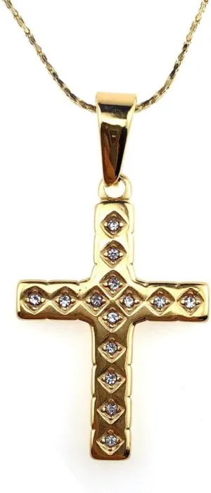 24K Yellow Gold 1 ct Created Diamond Cross Stud Necklace Plated 18 inch