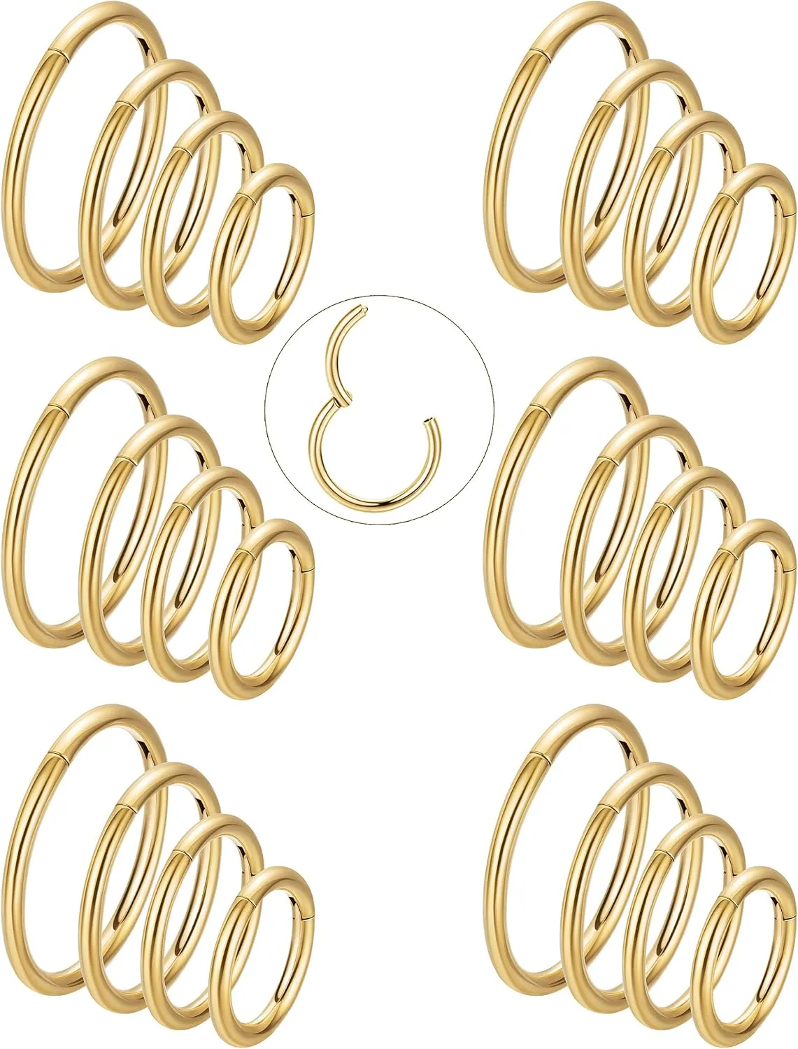 24Pcs 18G 316L Stainless Steel Cartilage Hoop Earrings for Men Women Helix Tragus Daith Lobe Hoop Sleeper Earrings Hinged Clicker Segment Nose Rings Hoop Septum Lip Ring Conch Piercing Jewelry 7MM 8MM 9MM 10MM