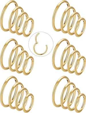 24Pcs 18G 316L Stainless Steel Cartilage Hoop Earrings for Men Women Helix Tragus Daith Lobe Hoop Sleeper Earrings Hinged Clicker Segment Nose Rings Hoop Septum Lip Ring Conch Piercing Jewelry 7MM 8MM 9MM 10MM